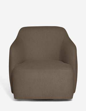Tobi Mushroom brown linen swivel chair with a curved frame