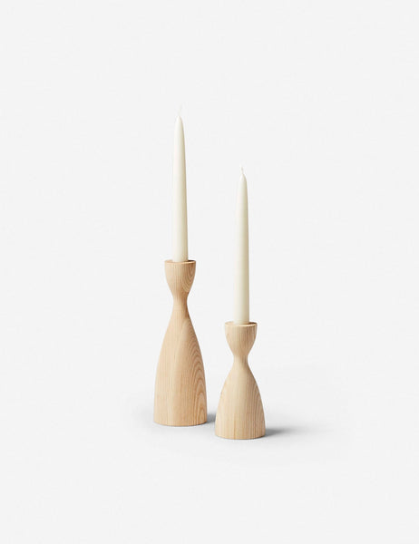 #color::natural #size::small  #size::medium | Pantry neutral wooden candlestick with smooth curves by farmhouse pottery in its small and medium size