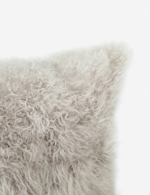 Close-up of the corner on the Madison light grey Cashmere Fur Pillow